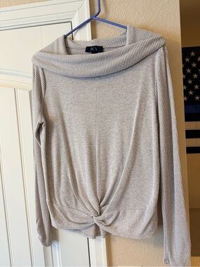BCX Light Gray Knot-Front Cowl Neck Sweater